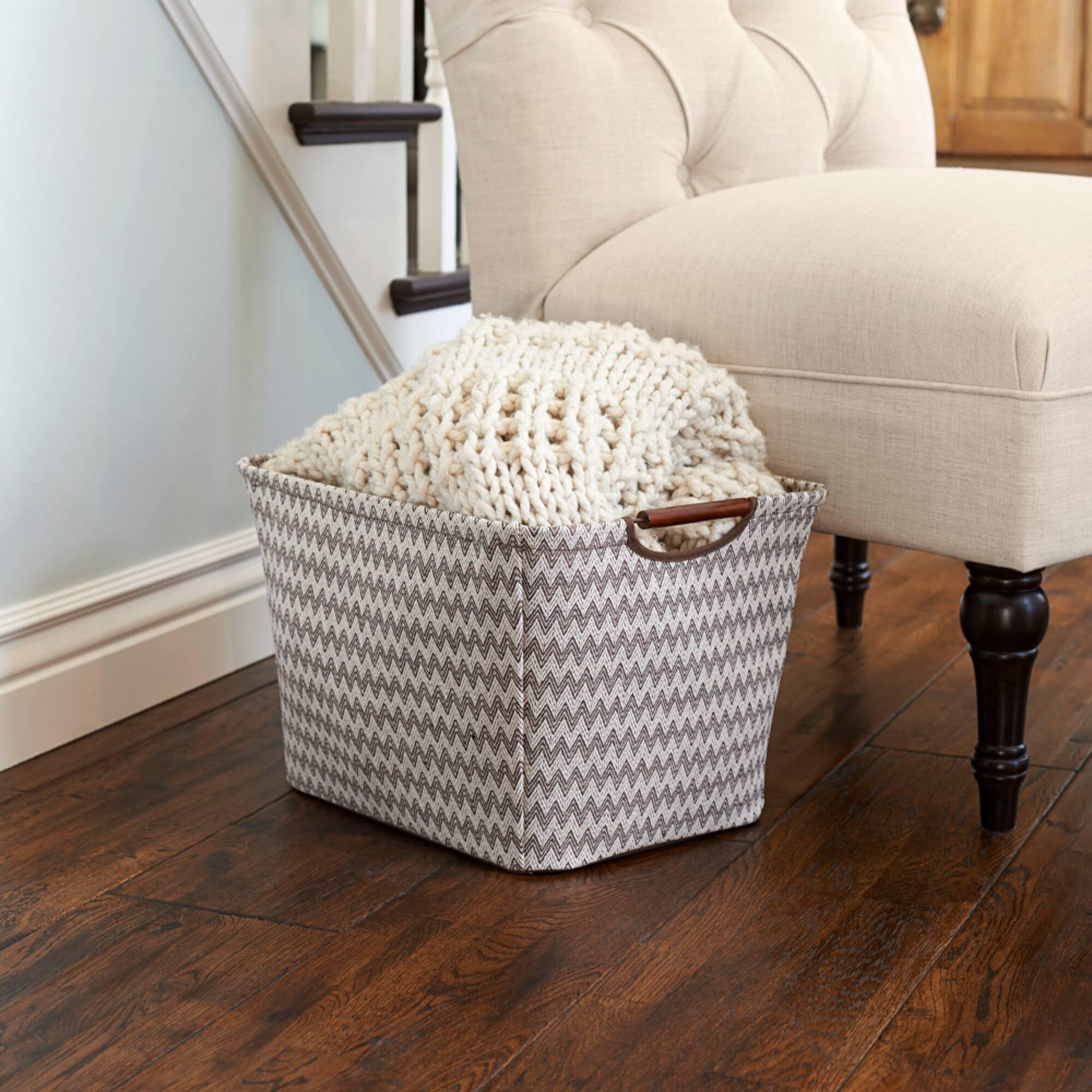 Household Essentials Storage Bin with Wood Handles (Medium, Chevron)